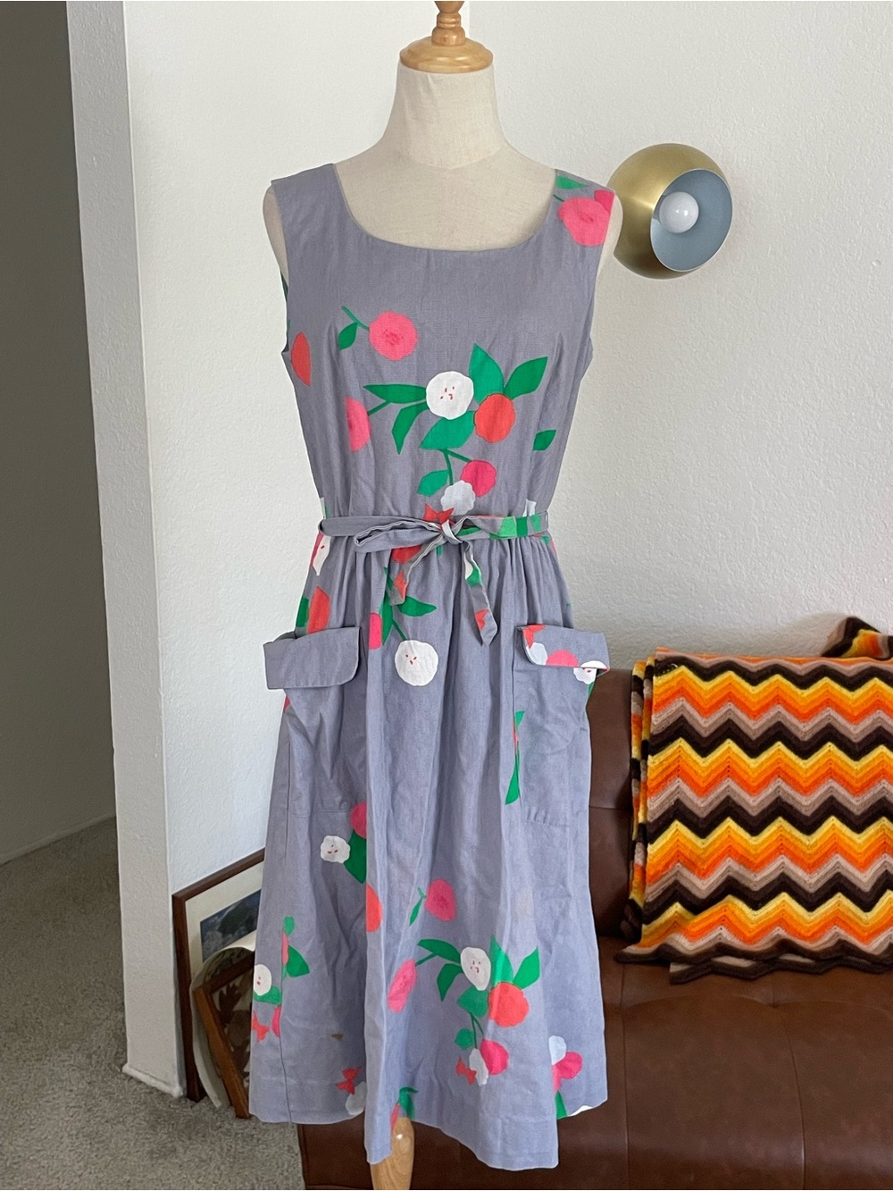 Vintage 1960s Malia Honolulu Floral Tie Midi Dress